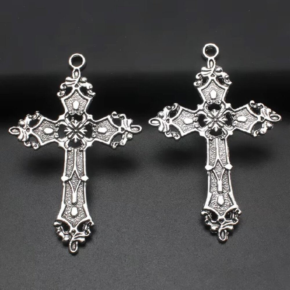 10PCS Silver Plated Baroque Style Cross Pendants – DIY Charms for Jewelry Making